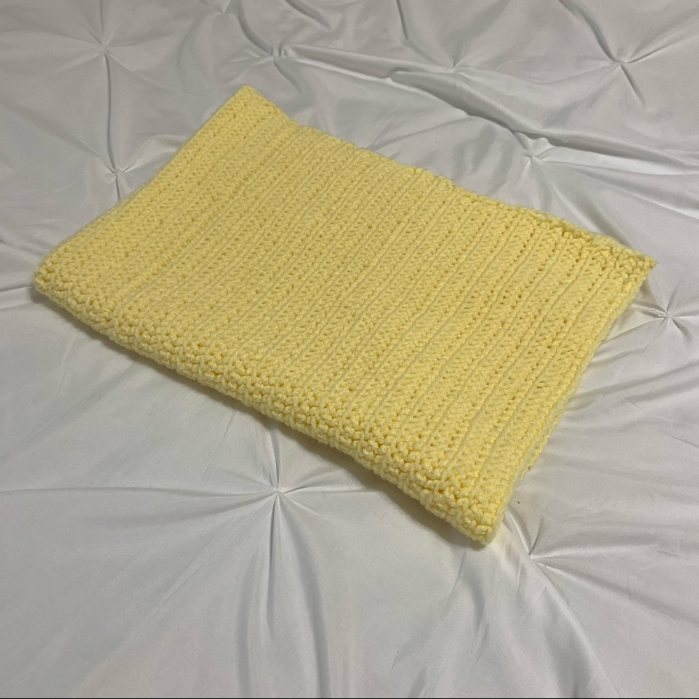 Vintage yellow crocheted knit baby small blanket